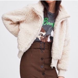 Zara Trf shaggy zip up cropped jacket small